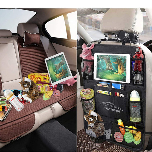 Veeninky Car Seat Organiser, 2 Pack Car Back Seat Organisers with 9 Storage Pockets and 10 inches Touch Screen Tablet Pocket, Kids Back Seat Organiser for Children's Toys/Snacks/Books/Bottles, Black